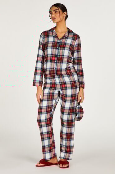 Hunkemöller Pyjamas sæt Check Twill hvid