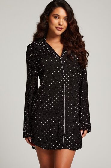 Hunkemöller Langærmet jerseyskjortekjole Essential sort