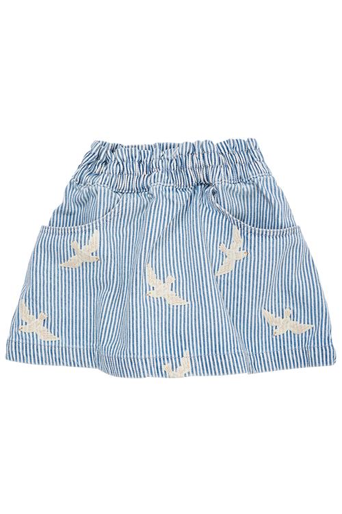 Copenhagen Colors Y/D Twill Skirt W. Embroirdey Denim Blue Stripe Denim Blue Stripe 128 cm  Blå  128 cm  kvinde