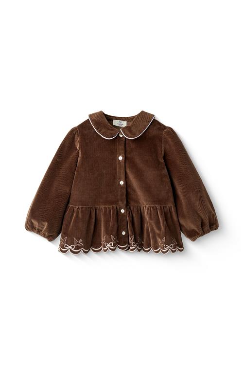 Copenhagen Colors Bluse I Fløjlsbukser Med Broderi Dark Brown  Dark Brown  104 cm  Brun  104 cm  kvinde