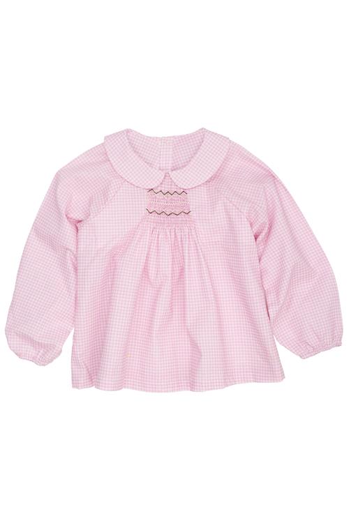 Copenhagen Colors GOTS Håndlavet Broderet Smock Houndstooth-bluse Syringa  Syringa 128 cm  Lyserød  128 cm  kvinde