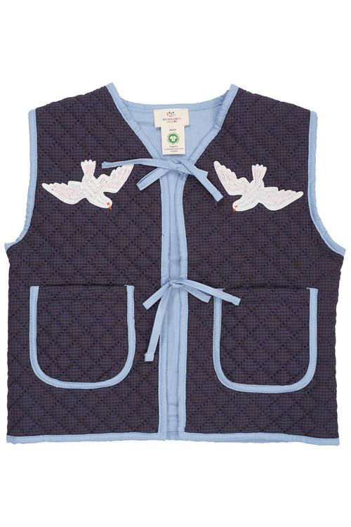 Copenhagen Colors Broderet Ternet Quiltet Vest Brown Blue Check  Brown Blue Check 122 cm  Brun  122 cm  kvinde