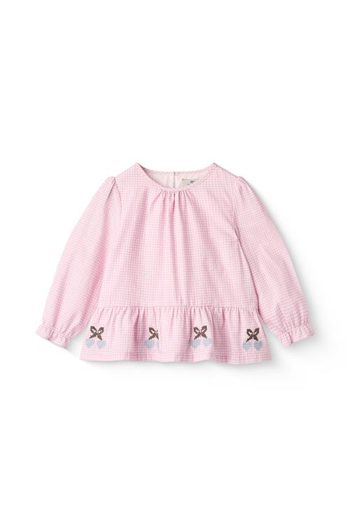Se Copenhagen Colors GOTS Houndstooth-bluse Med Broderi Syringa  Syringa 128 cm  Lyserød  128 cm  kvinde ved Babyshop