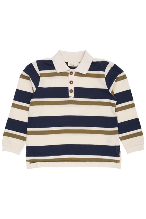 Copenhagen Colors GOTS Stribet Piqué-polo Med Lange Ærmer Green  Green 98 cm  Grøn  98 cm  mand