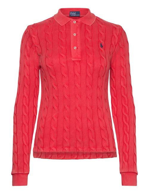 Cable-Knit Cotton Long-Sleeve Polo Shirt Polo Ralph Lauren Red