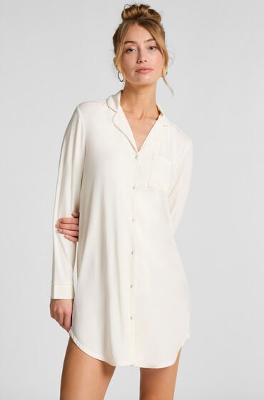 Hunkemöller Langærmet jerseyskjortekjole Essential hvid