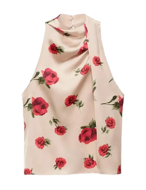 Floral Satin Blouse Mango Beige