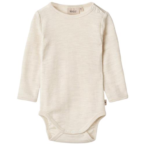 Wheat Langærmet Uld Body Lucca Eggshell Melange 92 cm Wool Creme  92 cm  unisex