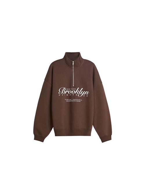 Bershka Sweatshirt  mørkebrun / hvid