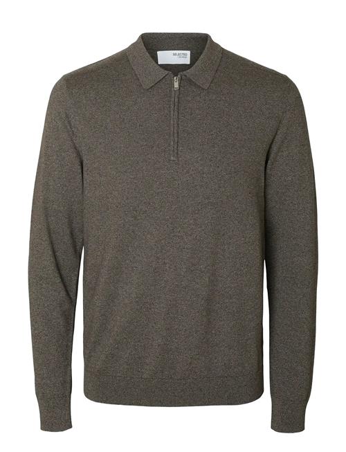 Slhberg Ls Half Zip Polo Noos Selected Brown