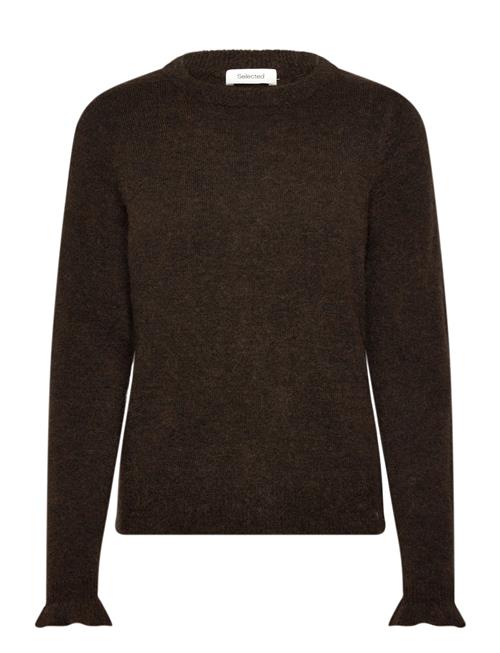 Slflulu Ls Knit Frill Cuff O-Neck Noos Selected Brown