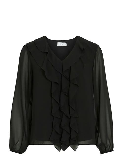 Viane L/S V-Neck Frill Top - Noos Vila Black