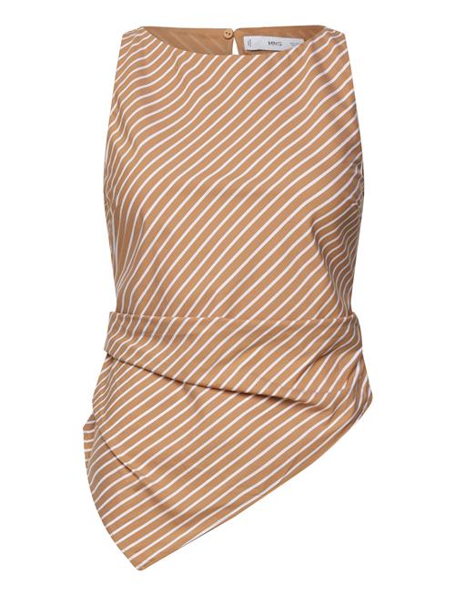 Asymmetrical Striped Cotton Top Mango Beige