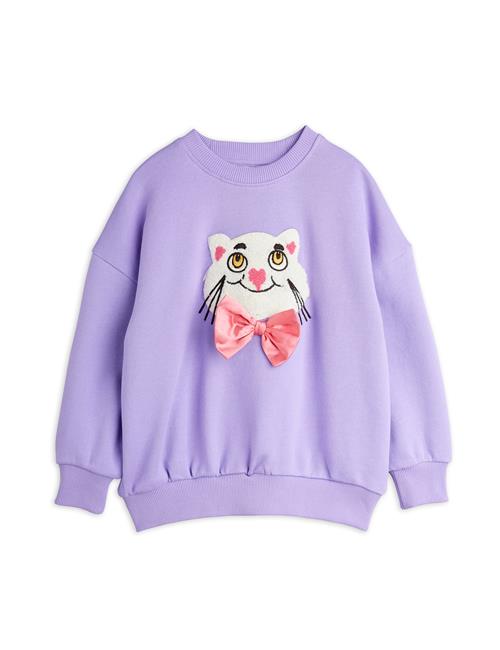 Mini Rodini GOTS Cat With Bowtie Chenille Sweatshirt Purple  Purple 128/134 cm  Lilla  128/134 cm  kvinde