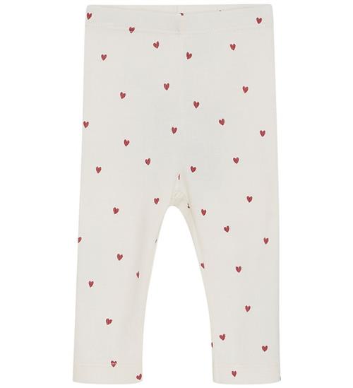 Minymo Leggings - Rib - Eggnog m. Hjerter