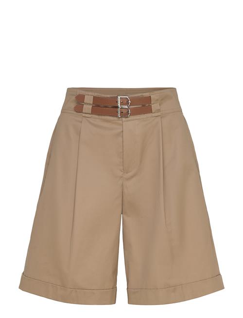 Buckle-Trim Pleated Cotton Twill Short Lauren Ralph Lauren Brown