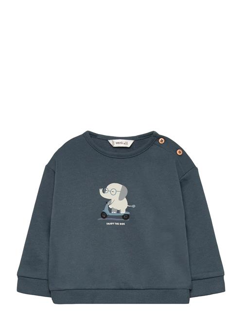 Printed Cotton Sweatshirt Mango Navy