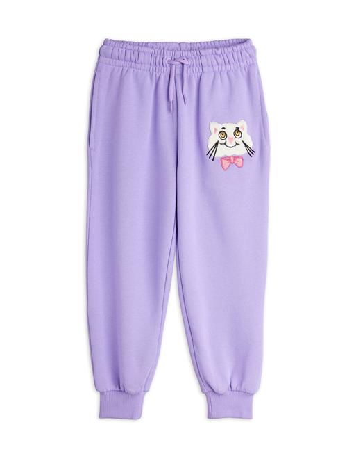 Mini Rodini GOTS Cat With Bowtie Chenille Joggingbukser Purple  Purple 80/86 cm  Lilla  80/86 cm  kvinde