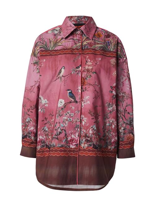 miss goodlife Bluse 'Cherry Blossom'  taupe / gran / rosé / knaldrød