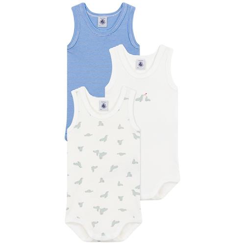 Petit Bateau 3-pak Ærmeløse Baby-bodyer Delphinium Marshmallow 36 months  Blå  36 måneder  Unisex