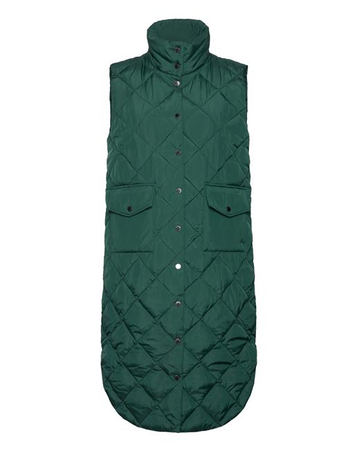 Knee-Length Quilted Waistcoat With High Collar. The Waistcoat Buttons Down The F FREE/QUENT Green