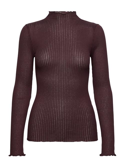 Rwbelize Silk Ls T-Neck T-Shirt Rosemunde Brown