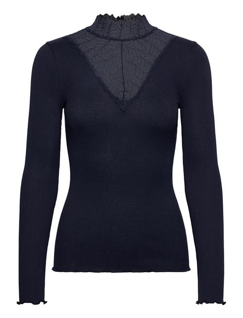 Rwbeatha Silk Ls Lace T-Shirt Rosemunde Navy