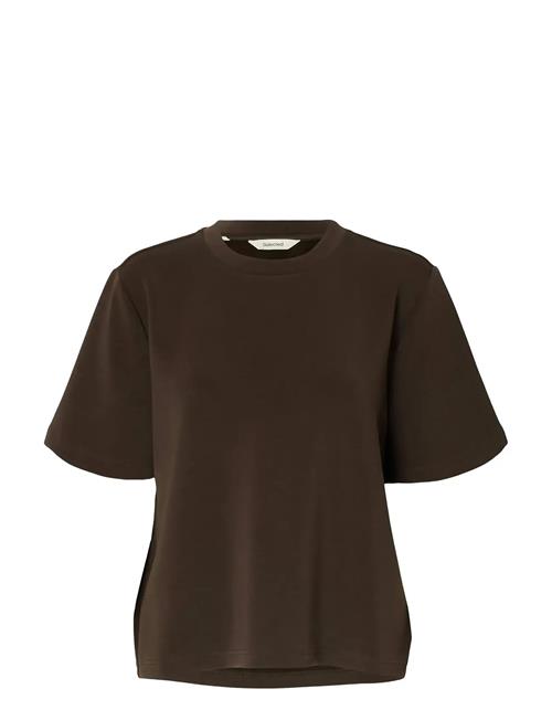 Slftenny Ss Boxy O-Neck Tee Noos Selected Brown