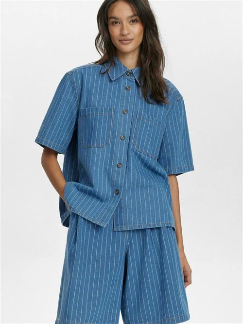 NÜMPH Bluse 'NULUCIE '  blue denim / hvid