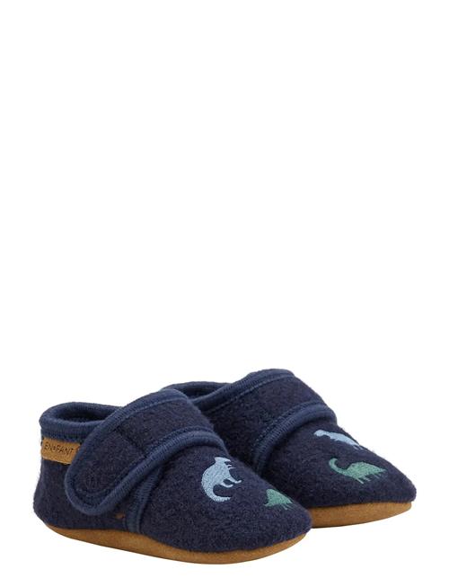 Wool Slippers W. Embroidery En Fant Navy