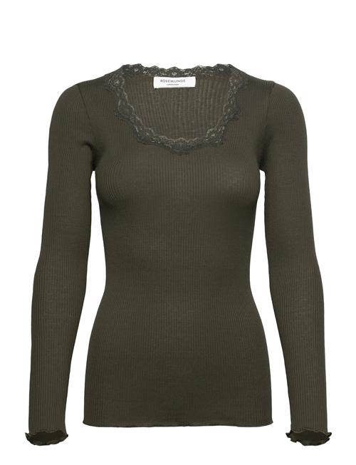 Rwbabette Silk Ls U-Neck Lace T-Shi Rosemunde Khaki