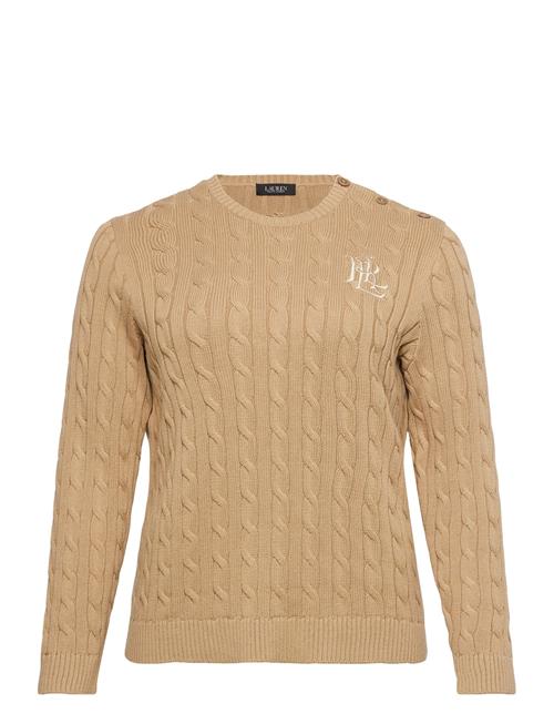 Button-Trim Cable-Knit Cotton Sweater Lauren Women Cream