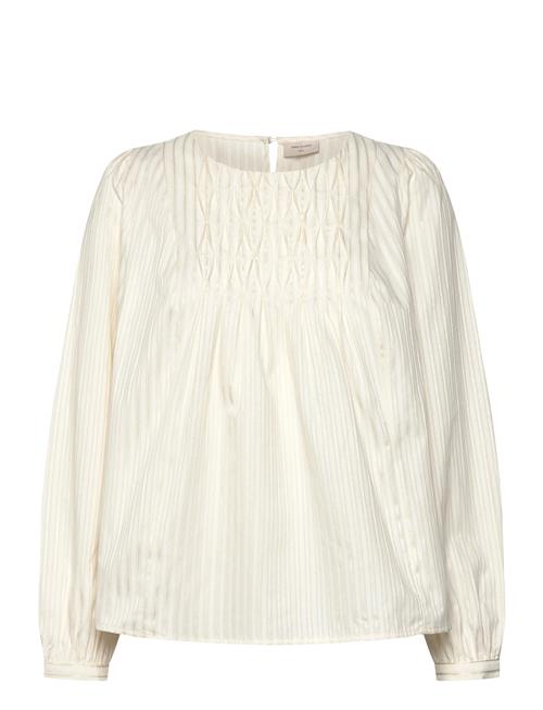 Blouse From Freequent In A Light Material With Stripes And Smocking On The Front FREE/QUENT White