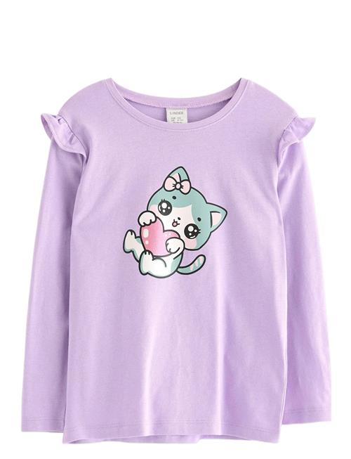 Top With Frill Detail Cat Prin Lindex Purple