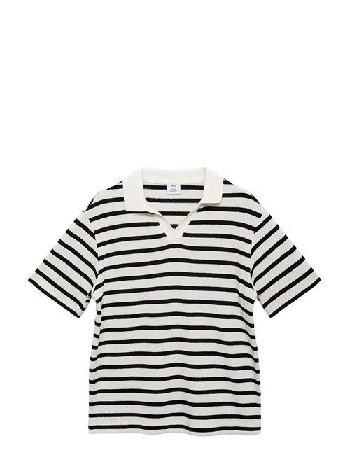 Striped Textured Knitted Polo Shirt Mango White