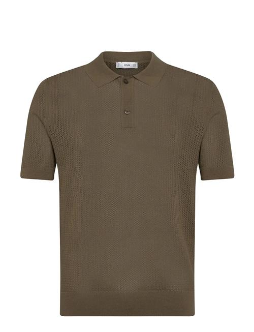 Openwork Knitted Cotton Polo Shirt Mango Khaki