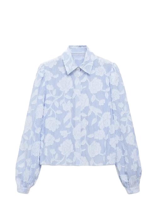 Striped Shirt With Embroidered Details Mango Blue