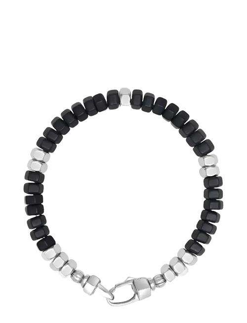 Men's Hexagon Beaded Bracelet With Black Onyx And Silver Nialaya Black