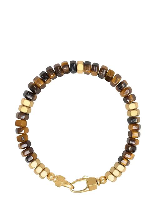 Men's Hexagon Beaded Bracelet With Tiger Eye And Gold Nialaya Brown