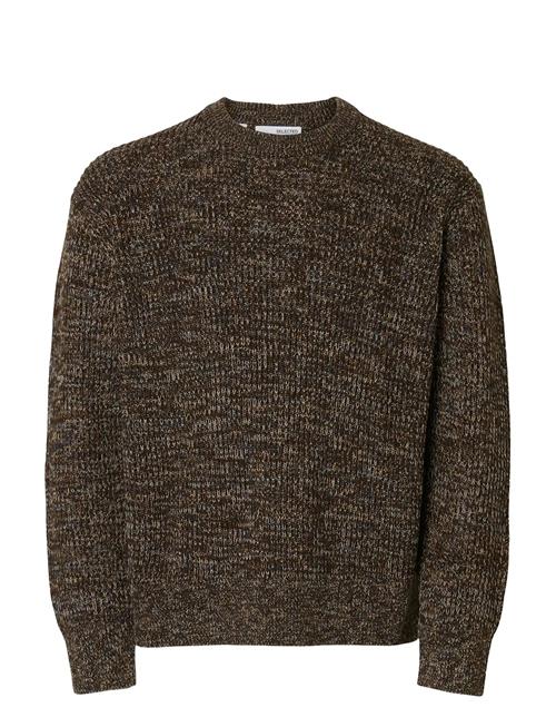 Slhtilum Ls Knit Relaxed Crew Neck Selected Brown