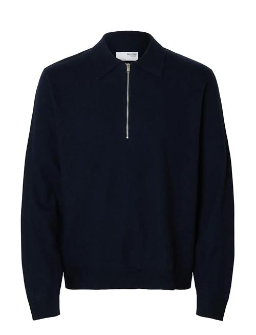 Slhtray Merino Brushed Relaxed Zip Polo Selected Navy