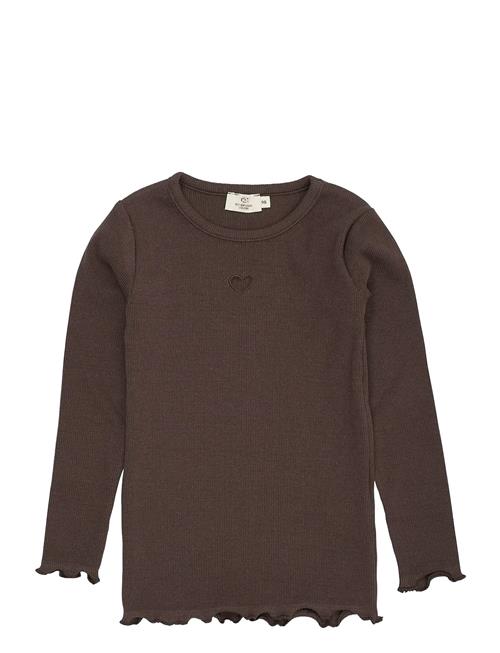 Modal Rib Ls Tee W. Heart Hole Pattern Copenhagen Colors Brown