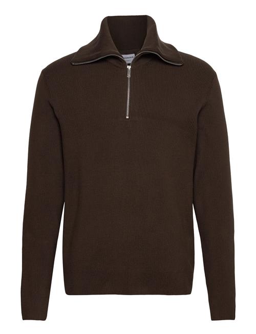 Half Zip Rib Knit W. Over D Col Lindbergh Brown