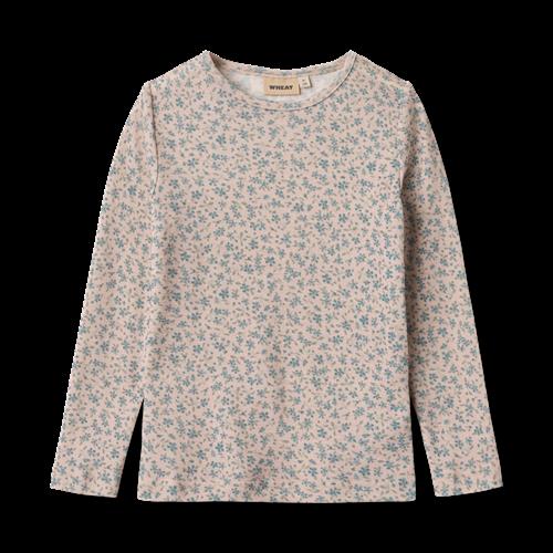Wheat Alfie Langærmet Uld-T-shirt Blue Flowers  Blue Flowers 104 cm  Lyserød  104 cm  kvinde