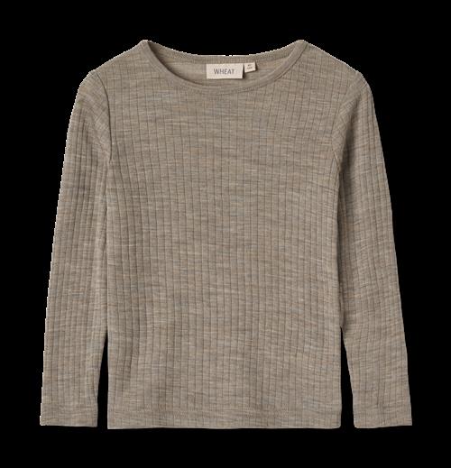 Wheat Alfie Langærmet Uld-silke-T-shirt Khaki Melange  Khaki Melange 104 cm  Brun  104 cm  Unisex