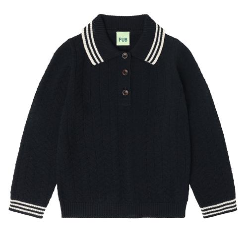 FUB ZigZag-polo I Uld Dark Navy  Dark Navy-100 cm Wool Marineblå  100 cm  Unisex