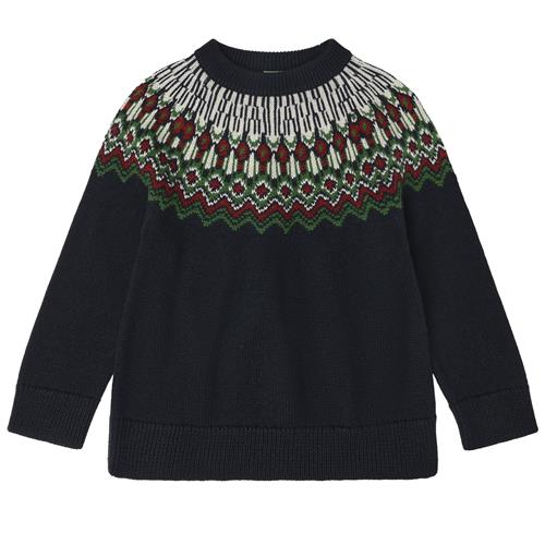 FUB Fair Isle Uld-sweater Dark Navy  Dark Navy-140 cm Wool Marineblå  140 cm  Unisex