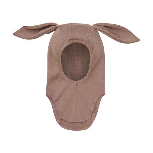 Huttelihut Balaclava I Uldrib Med Ører Burlwood  Burlwood 86/92 cm  Lyserød  86/92 cm  Unisex