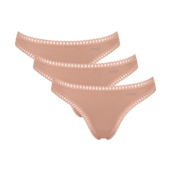 Sloggi Trusser 3P GO Crush String Lysbrun  bomuld Small Dame