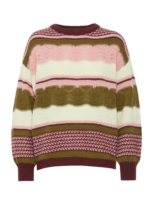 ICHI Pullover 'IH ASTRA'  oliven / lyserød / bordeaux / uldhvid